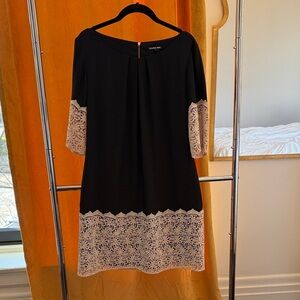 Gianni Bini Black Dress with Cream Lace Accents